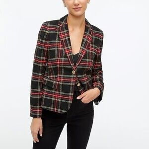 J. Crew Stewart Tartan Wool Blend Schoolboy Blazer Black Red Sz 14